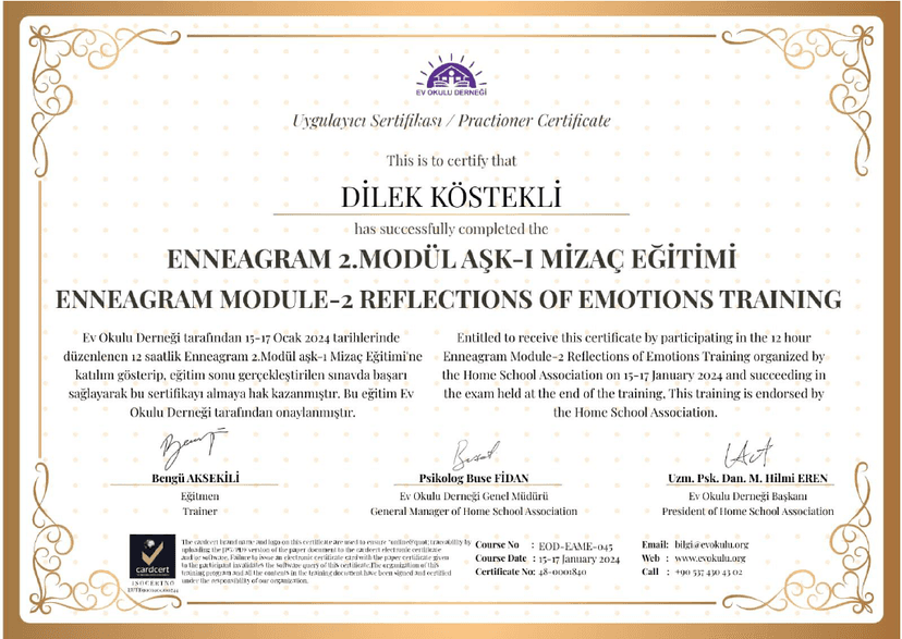 Psikolog Dilek Köstekli sertifika 6